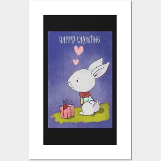 Happy Valentine with a cute rabbit thinking about his love Posters and Art